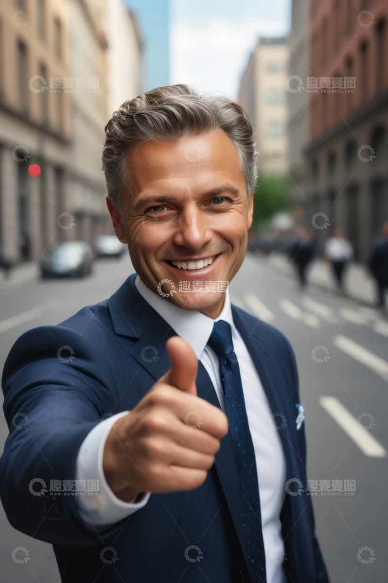 高清大图下载【趣麦麦图】西装男士街头竖大拇指