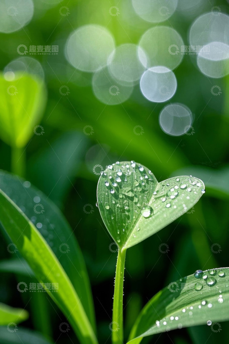 高清大图下载【趣麦麦图】带水珠心形绿叶特写