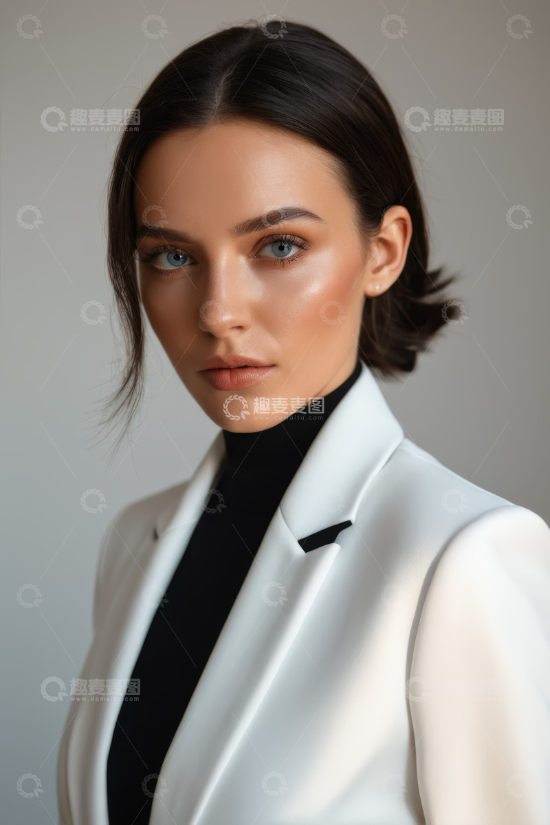 高清大图下载【趣麦麦图】身着白西装的女性肖像