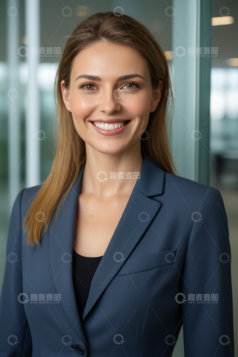高清大图下载【趣麦麦图】微笑女商人办公室肖像