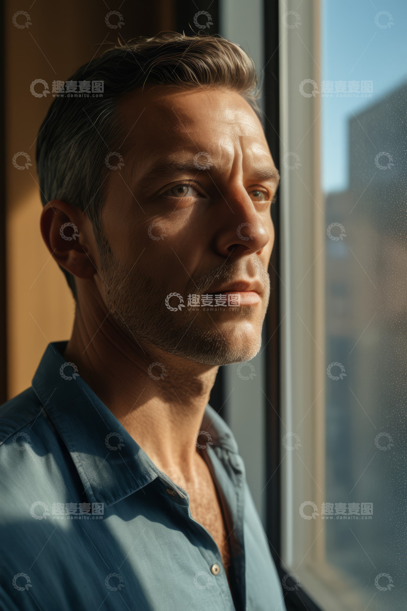 高清大图下载【趣麦麦图】窗边男士面部特写