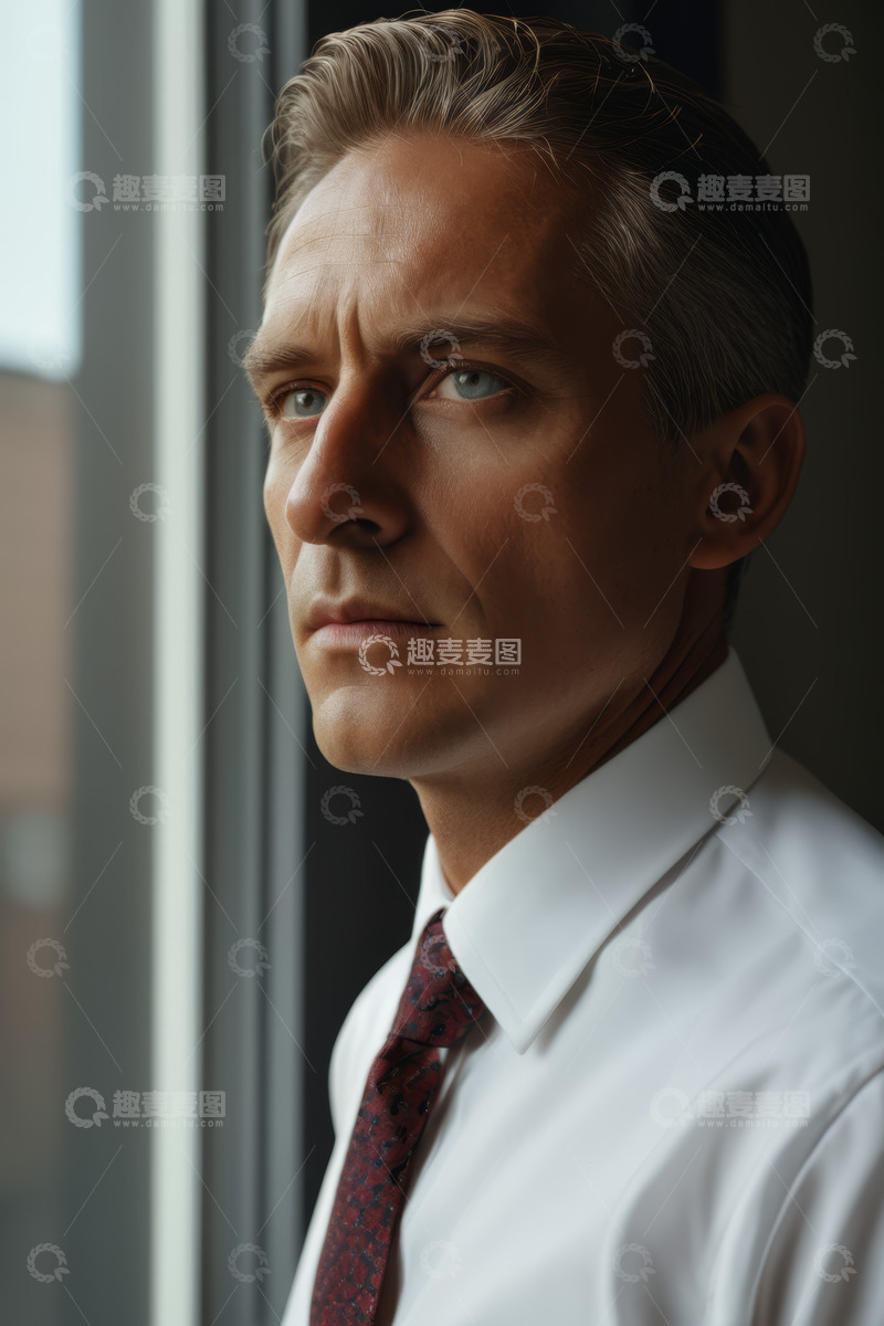 高清大图下载【趣麦麦图】商务男士窗边沉思侧影