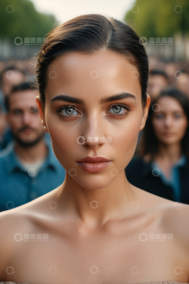 高清大图下载【趣麦麦图】美丽女孩户外人群前特写肖像