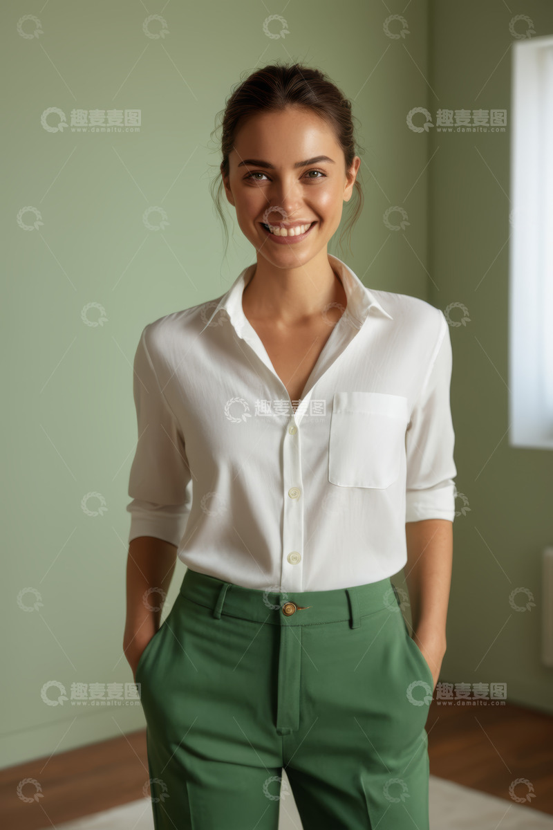 高清大图下载【趣麦麦图】微笑女人室内肖像