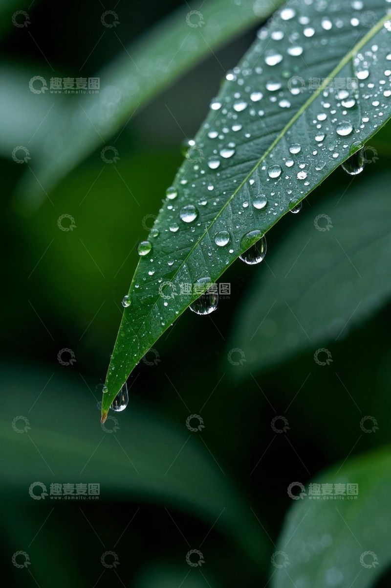 高清大图下载【趣麦麦图】绿叶上的晶莹雨滴
