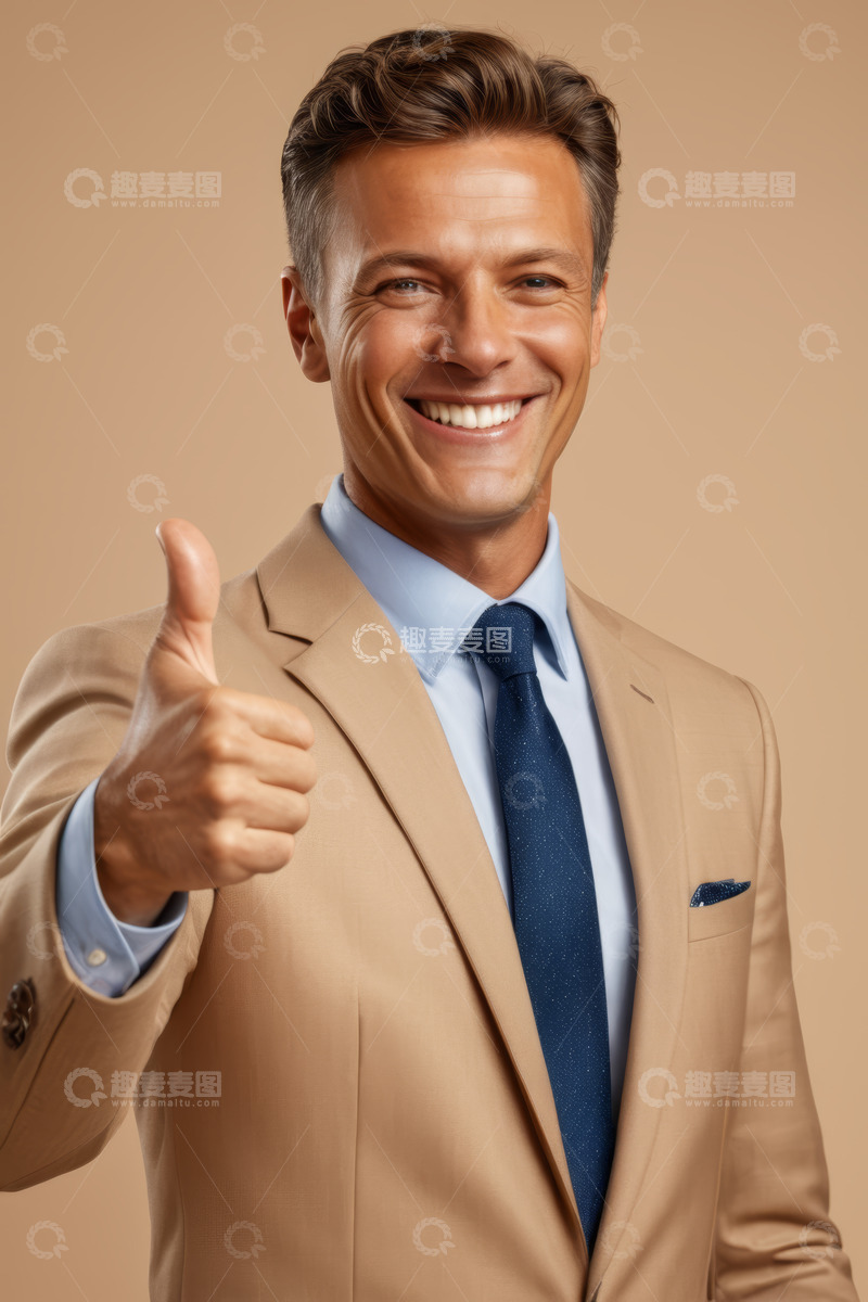 高清大图下载【趣麦麦图】西装男士竖大拇指微笑
