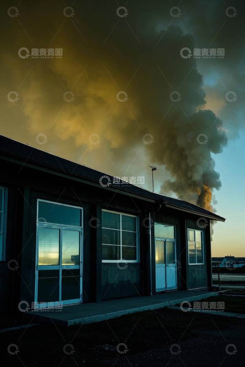 高清大图下载【趣麦麦图】建筑旁升腾滚滚浓烟场景