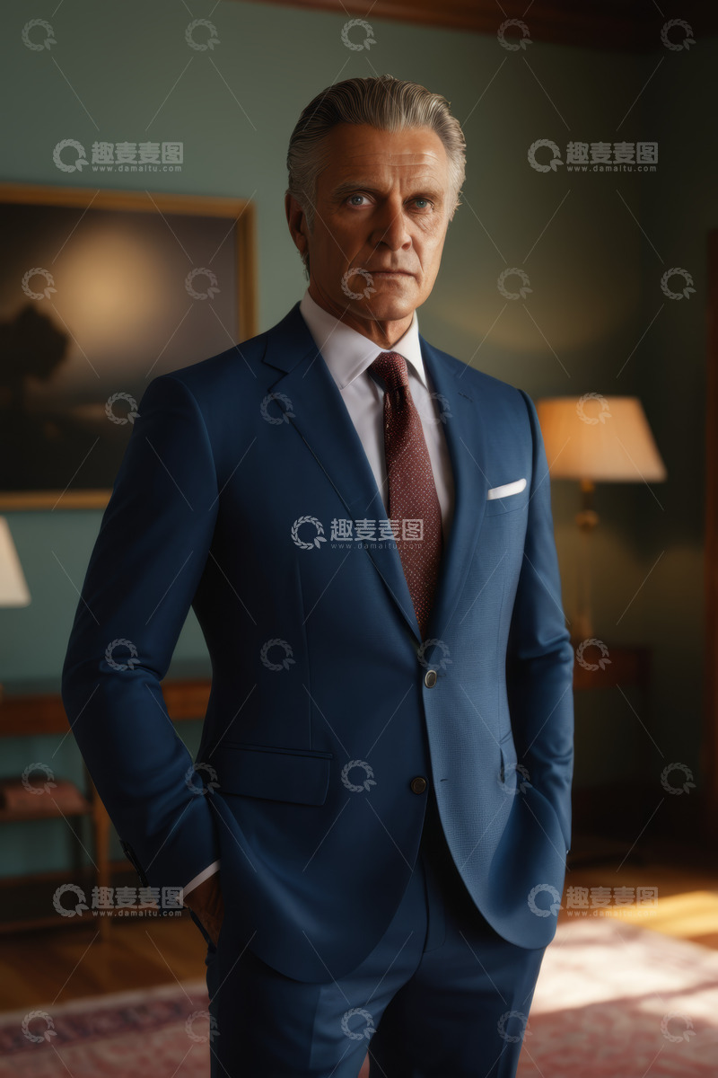 高清大图下载【趣麦麦图】身着西装的成熟男士室内肖像