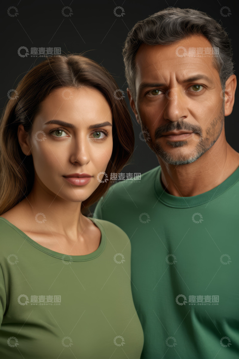 高清大图下载【趣麦麦图】男女身着绿衣正面肖像
