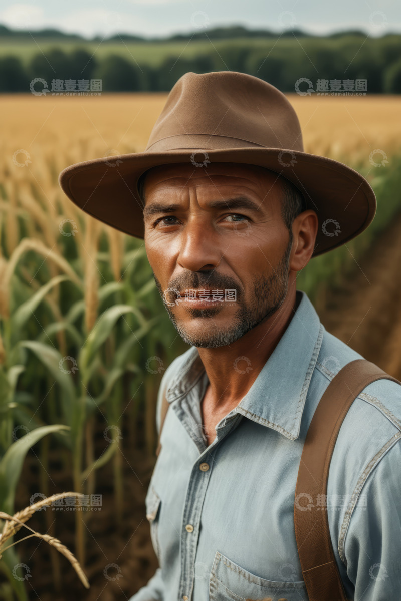 高清大图下载【趣麦麦图】田间戴帽农夫近景