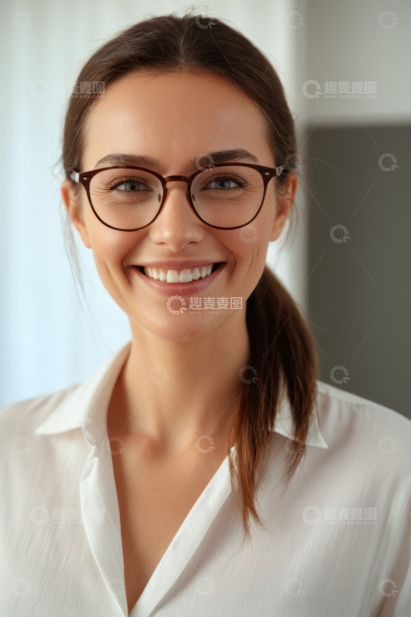 高清大图下载【趣麦麦图】戴眼镜微笑的职场女性肖像