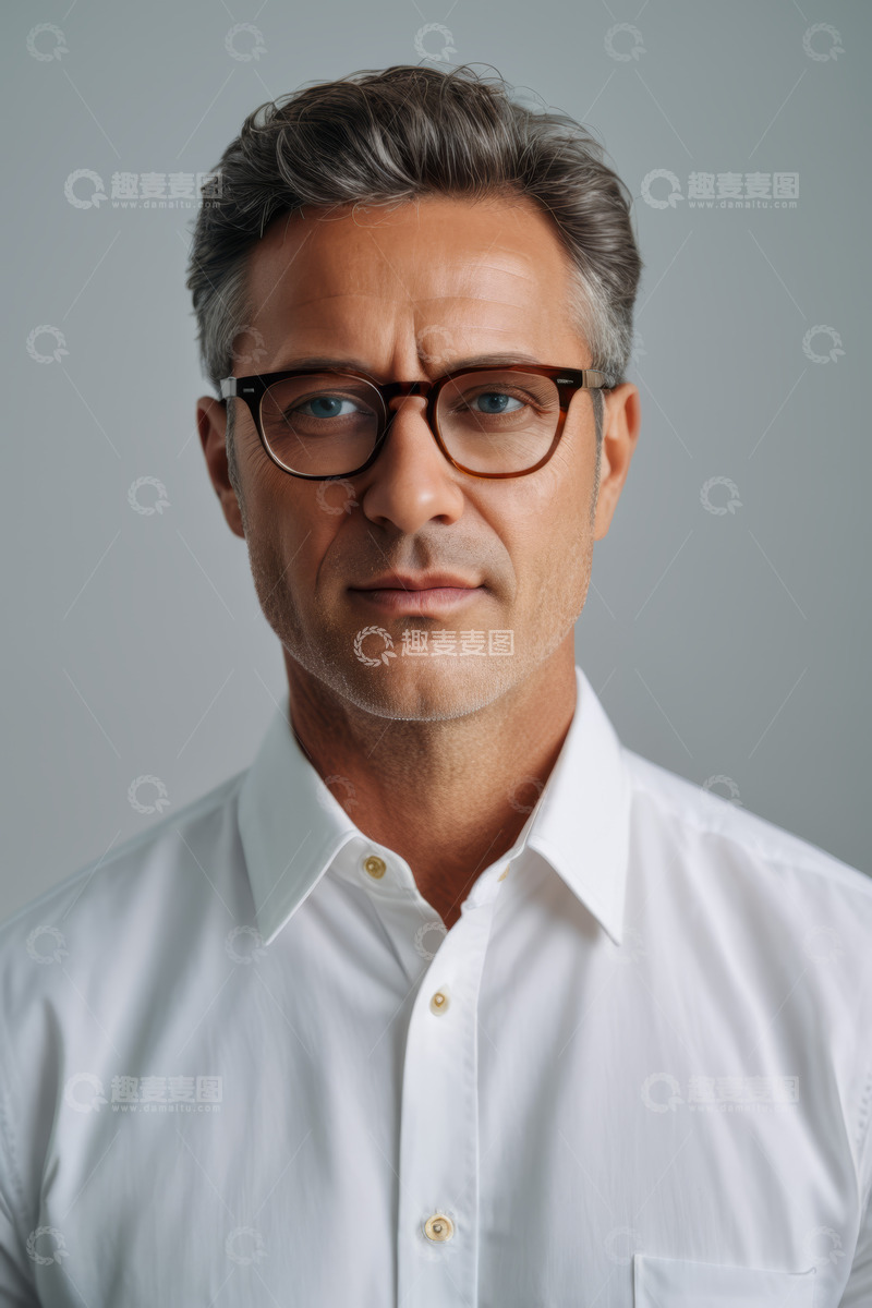 高清大图下载【趣麦麦图】戴眼镜成熟男士正面肖像