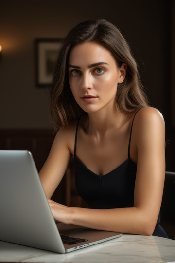 年轻女性专注使用笔记本电脑