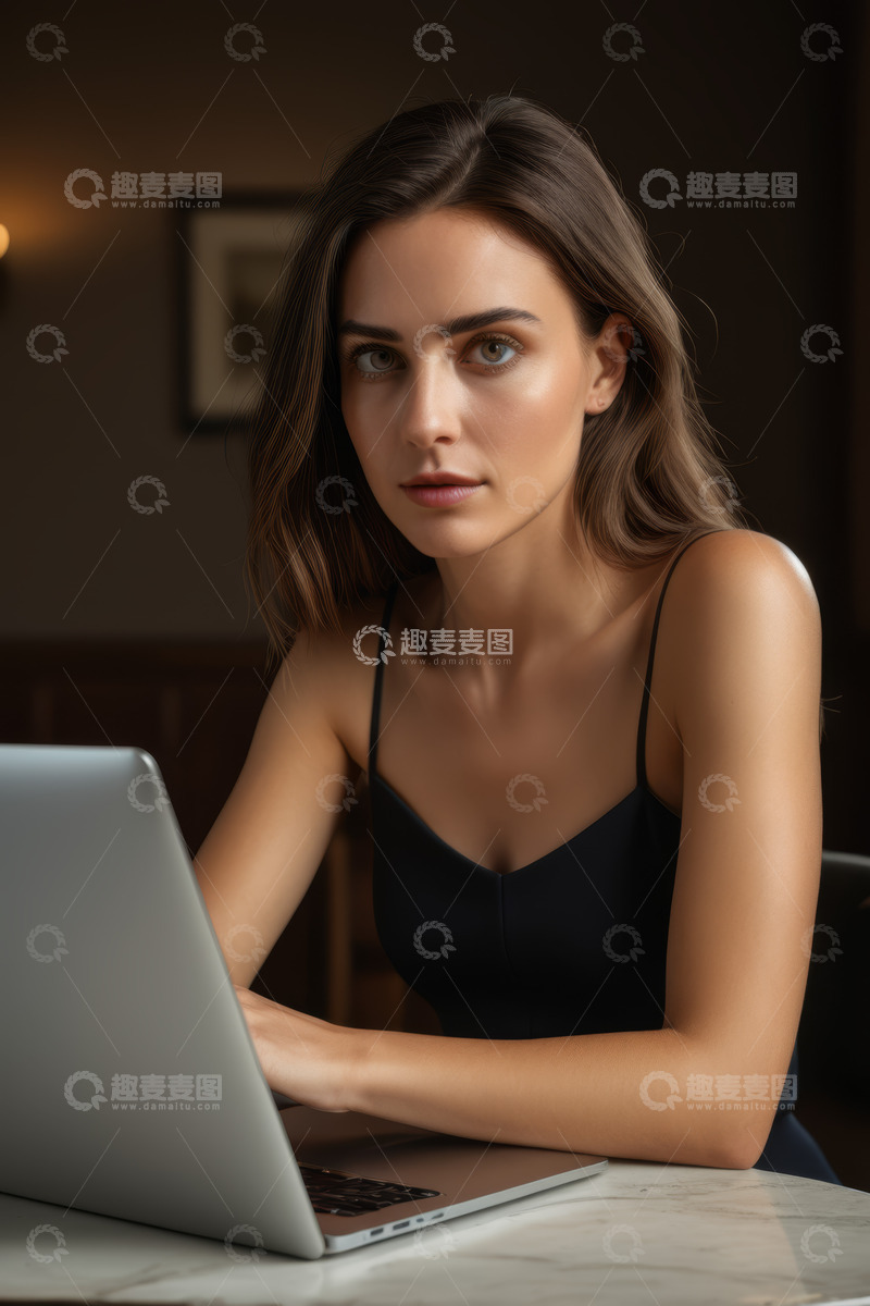 高清大图下载【趣麦麦图】年轻女性专注使用笔记本电脑