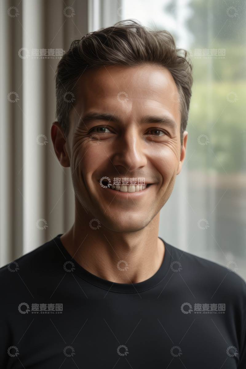 高清大图下载【趣麦麦图】微笑男人室内肖像特写