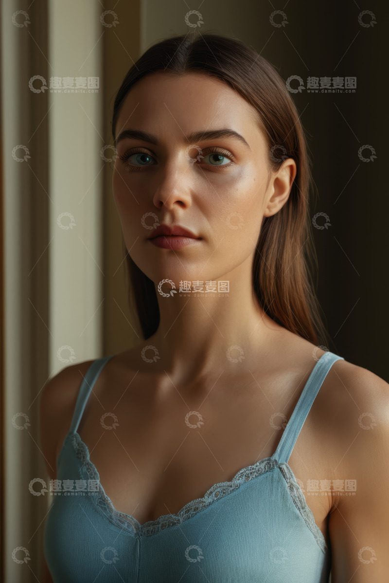 高清大图下载【趣麦麦图】年轻女子内衣肖像特写