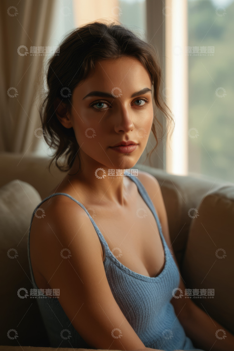 高清大图下载【趣麦麦图】室内沙发上的女性肖像
