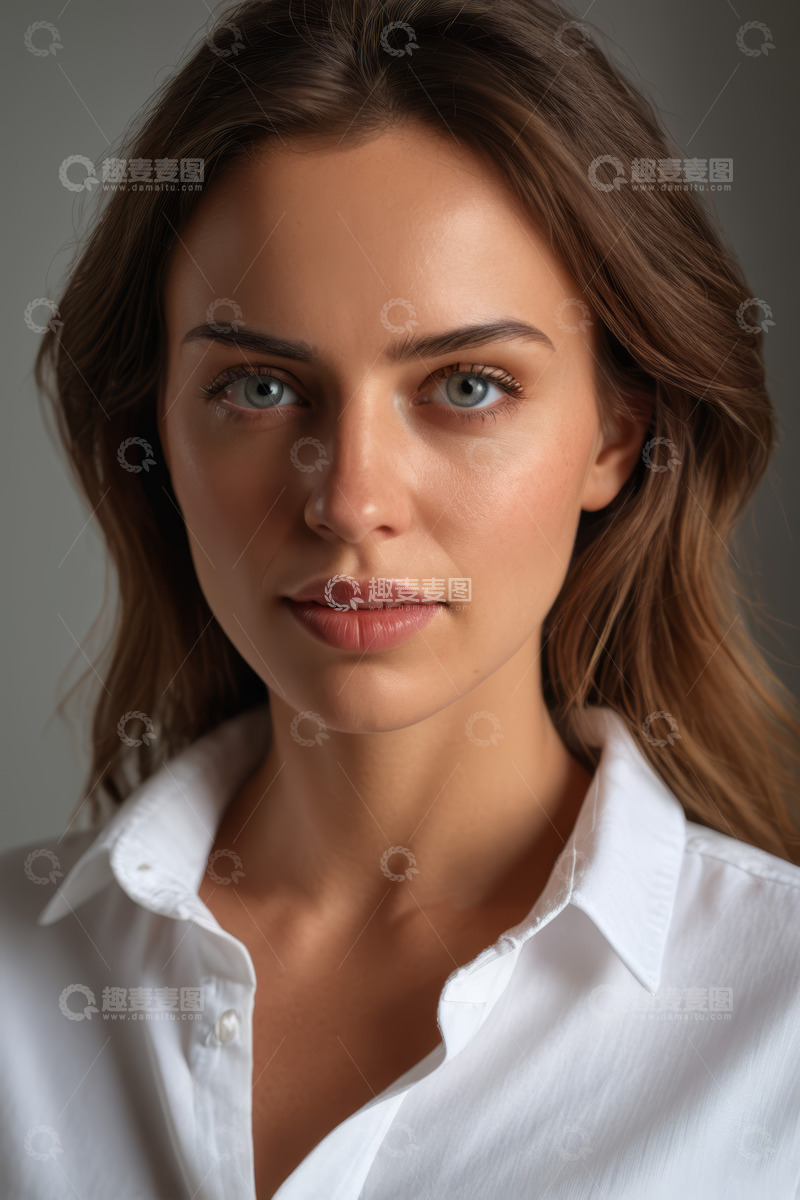高清大图下载【趣麦麦图】穿白衬衫女性面部特写