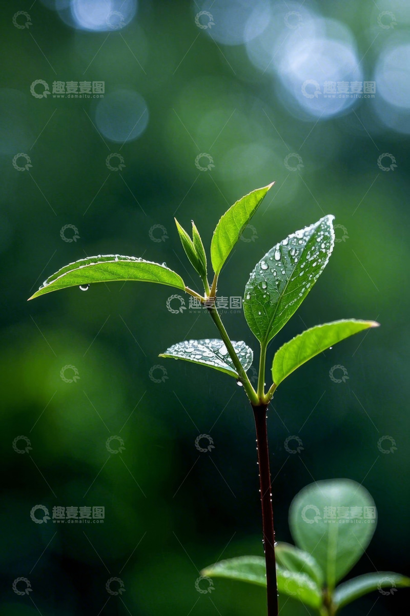 高清大图下载【趣麦麦图】带水珠的嫩绿植物特写