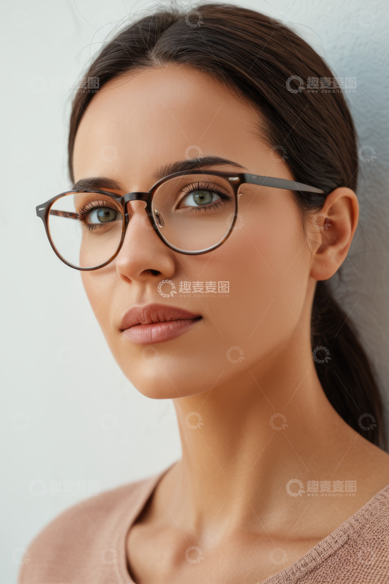高清大图下载【趣麦麦图】戴眼镜女性的肖像特写