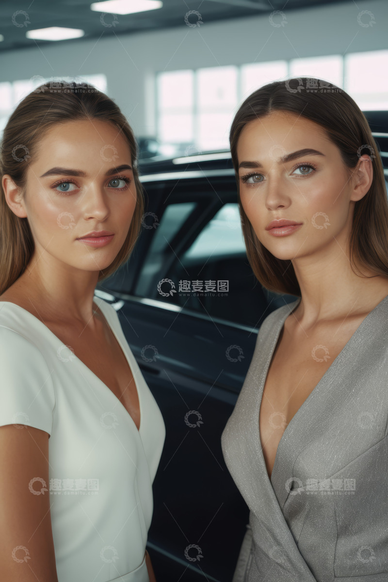 高清大图下载【趣麦麦图】两位女性站在汽车旁特写