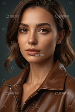 女性皮夹克肖像特写