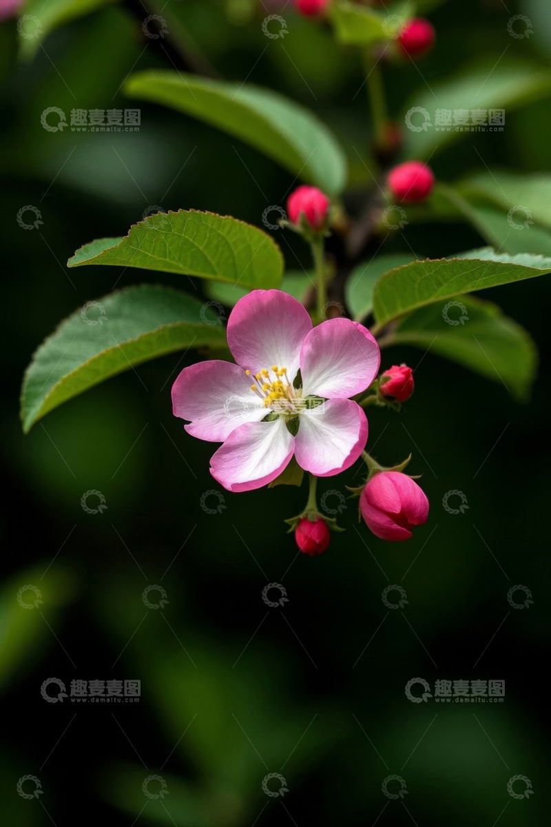 高清大图下载【趣麦麦图】特写粉色绽放花朵与绿叶