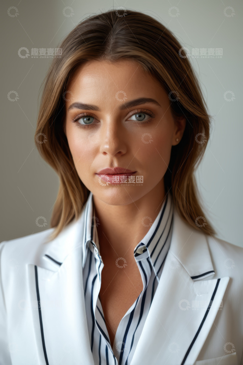 高清大图下载【趣麦麦图】穿白色西装的女性近景肖像