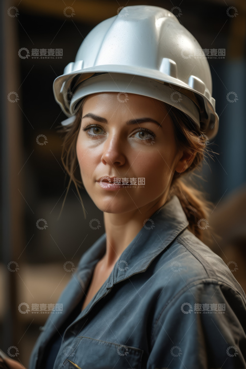 高清大图下载【趣麦麦图】戴安全帽的女性产业工作者