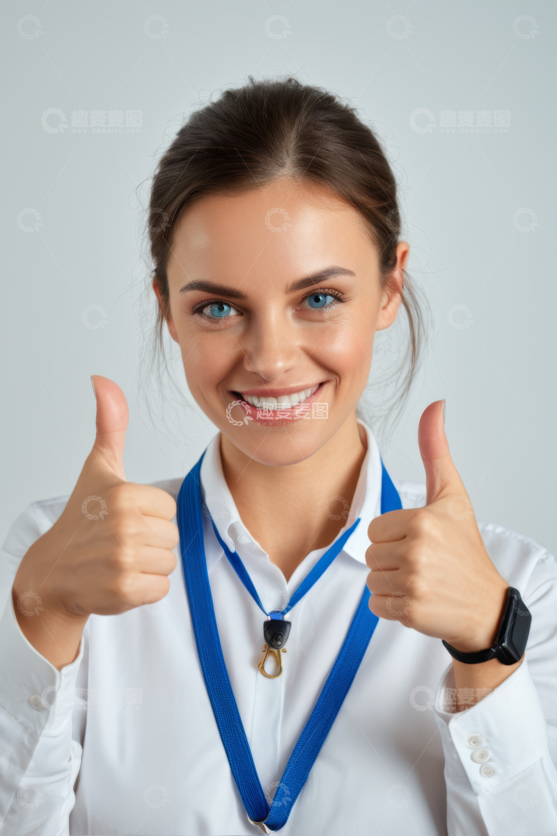 高清大图下载【趣麦麦图】微笑女士竖大拇指特写