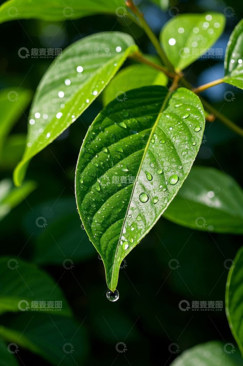 高清大图下载【趣麦麦图】带水珠的绿色植物叶子特写