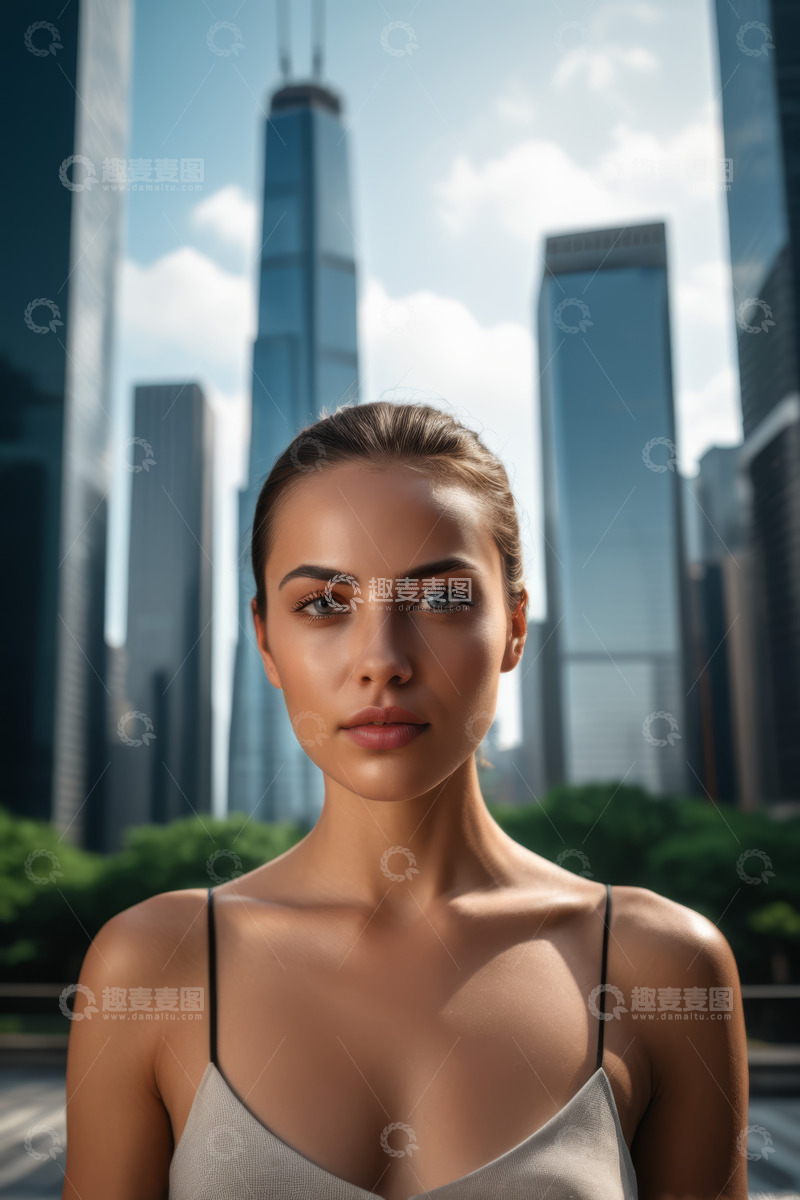 高清大图下载【趣麦麦图】城市背景下的年轻女性肖像