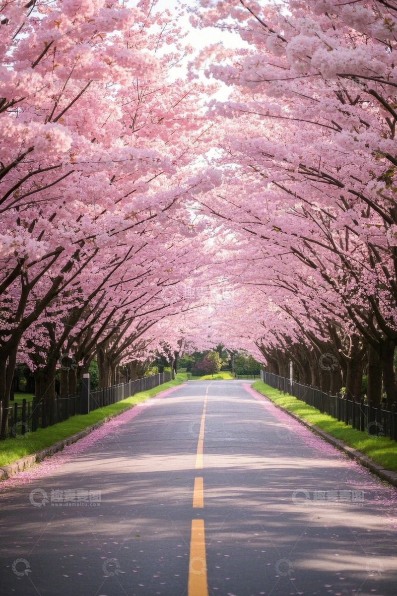 高清大图下载【趣麦麦图】樱花盛开的道路风景