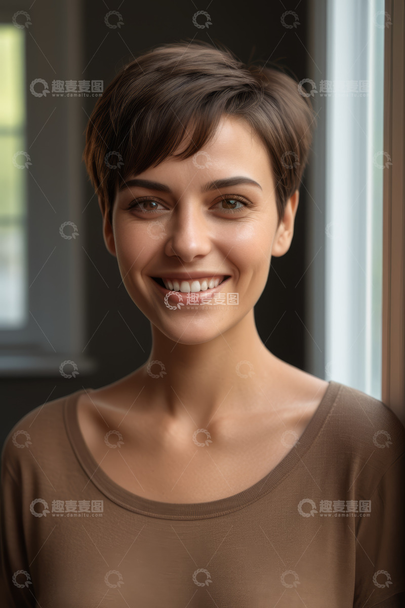 高清大图下载【趣麦麦图】短发女子微笑特写