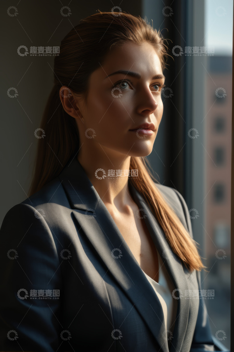 高清大图下载【趣麦麦图】职业女性窗边侧影特写