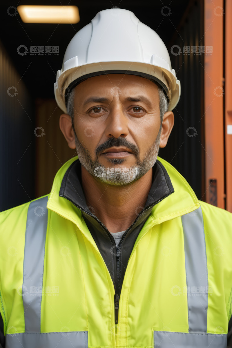 高清大图下载【趣麦麦图】穿着反光背心的工人正面照