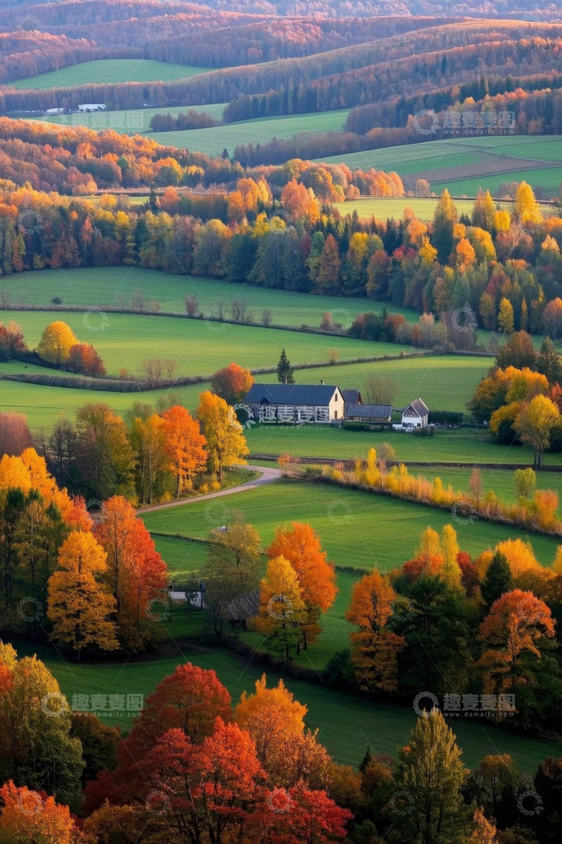 高清大图下载【趣麦麦图】秋季田园森林风景全景