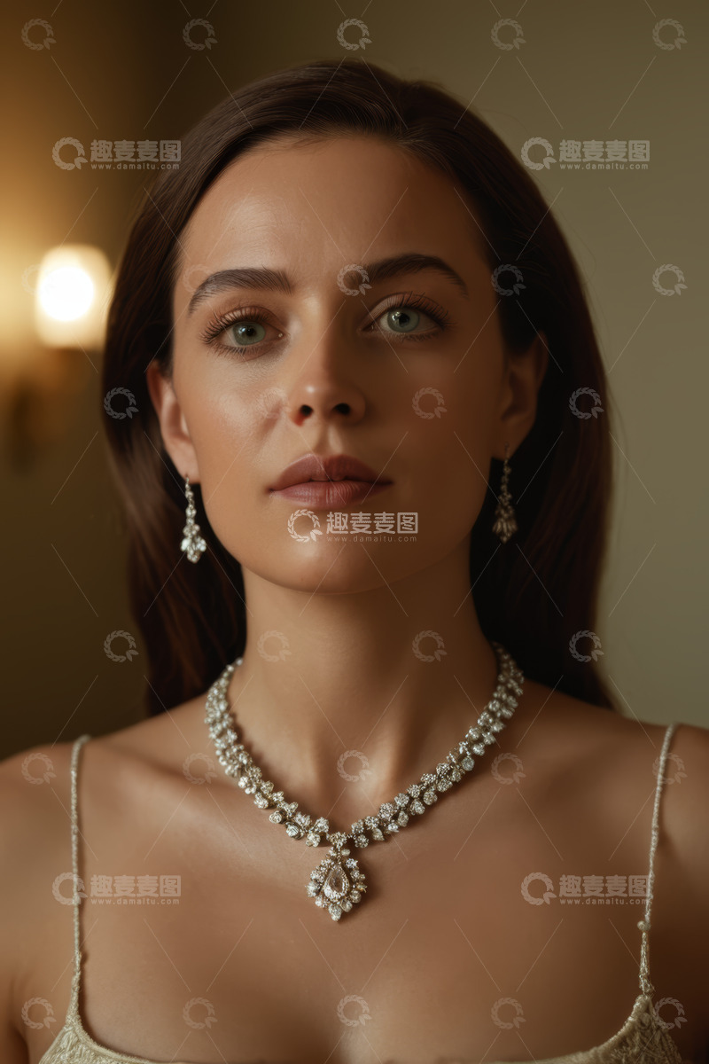 高清大图下载【趣麦麦图】佩戴珠宝首饰的年轻女性肖像