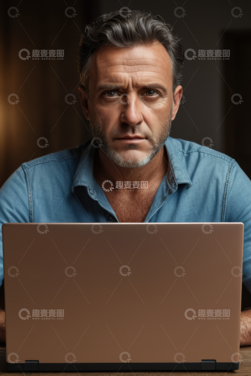 高清大图下载【趣麦麦图】成熟男性专注使用笔记本电脑