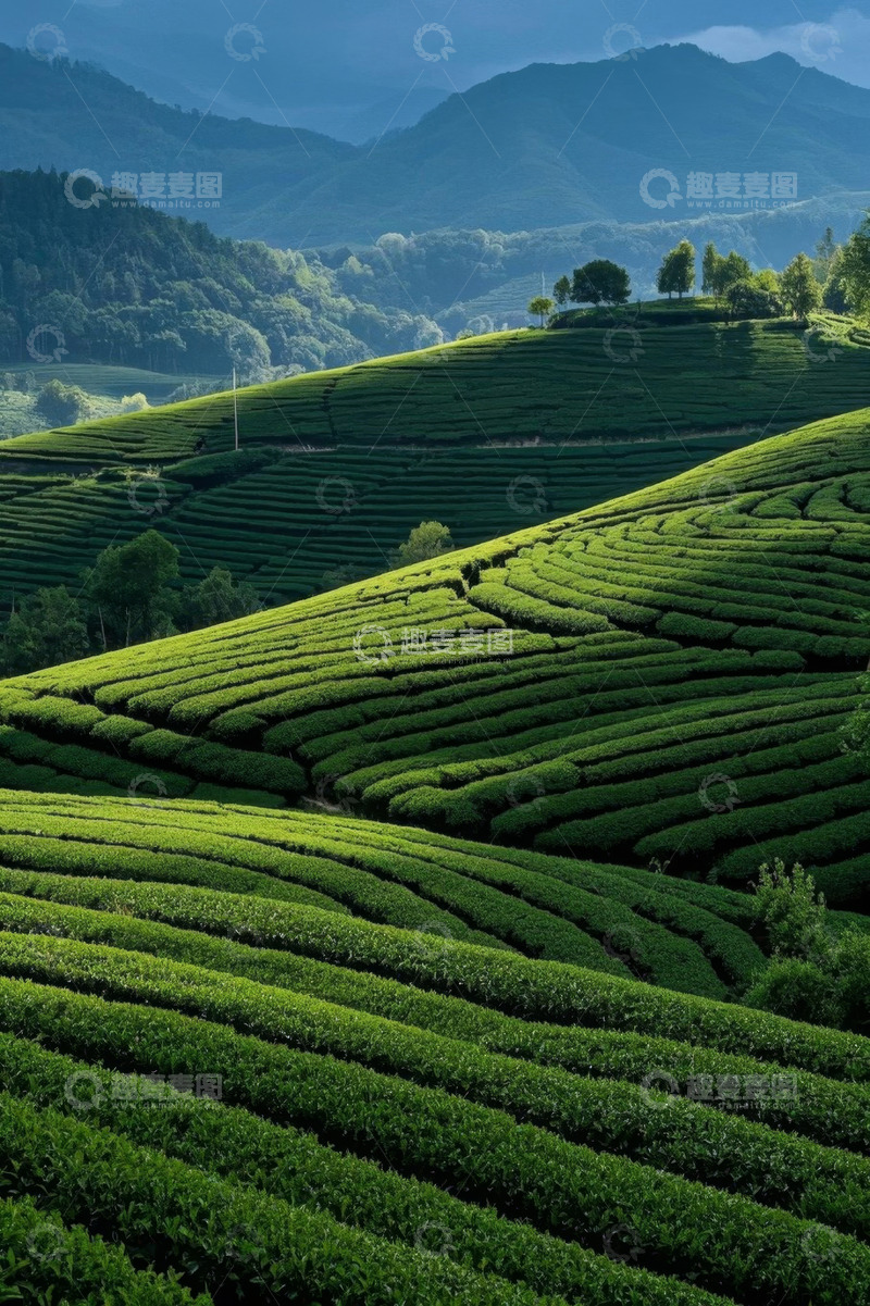 高清大图下载【趣麦麦图】山间层叠的绿色茶园景观