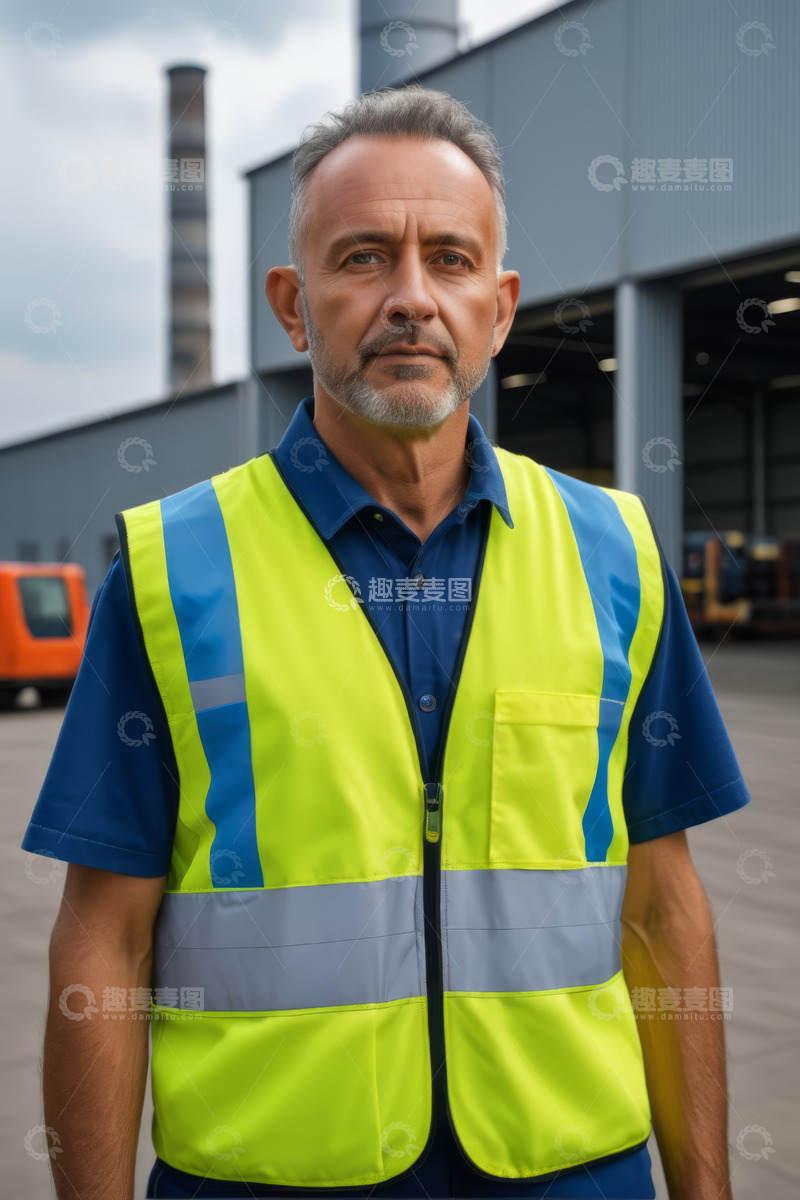 高清大图下载【趣麦麦图】工厂工人穿着反光背心肖像