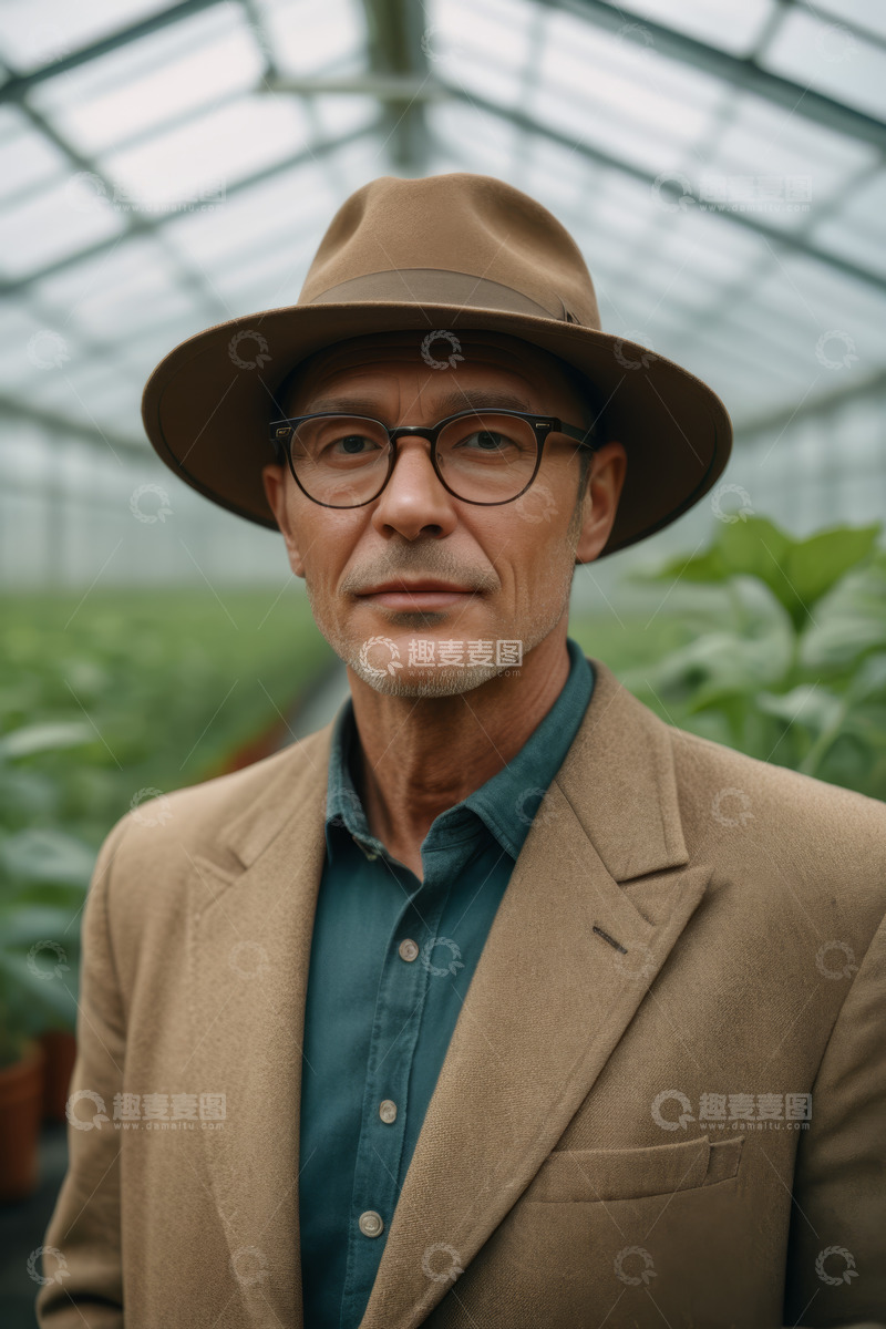 高清大图下载【趣麦麦图】温室中戴帽男子肖像