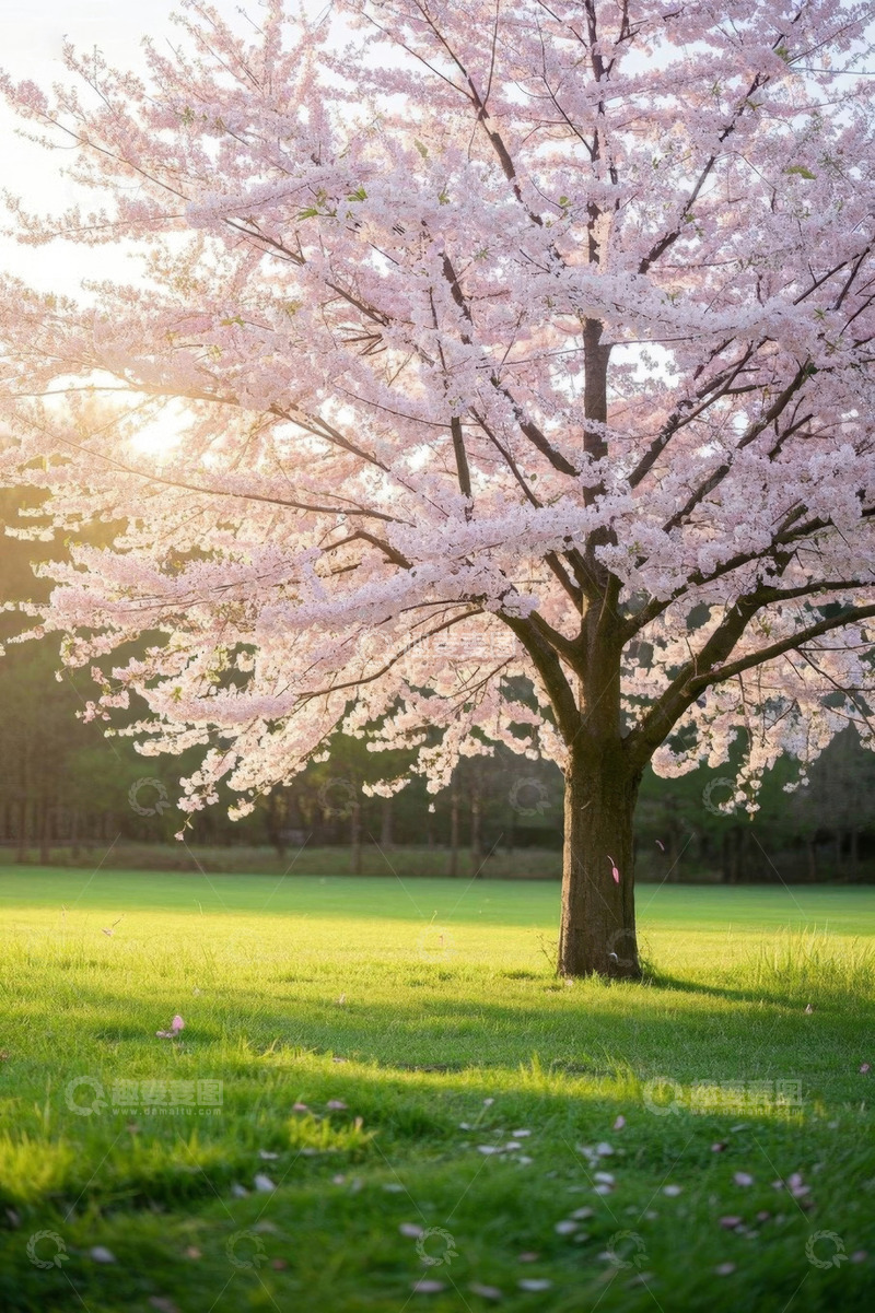 高清大图下载【趣麦麦图】阳光下盛开的樱花树