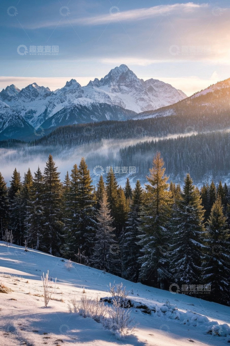 高清大图下载【趣麦麦图】雪山森林自然风光