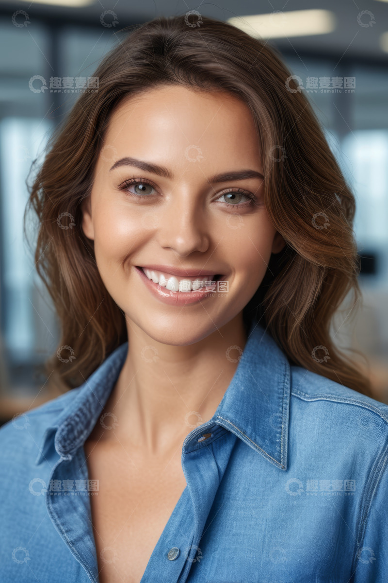 高清大图下载【趣麦麦图】微笑女人室内肖像特写