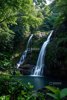 山林中的瀑布景观