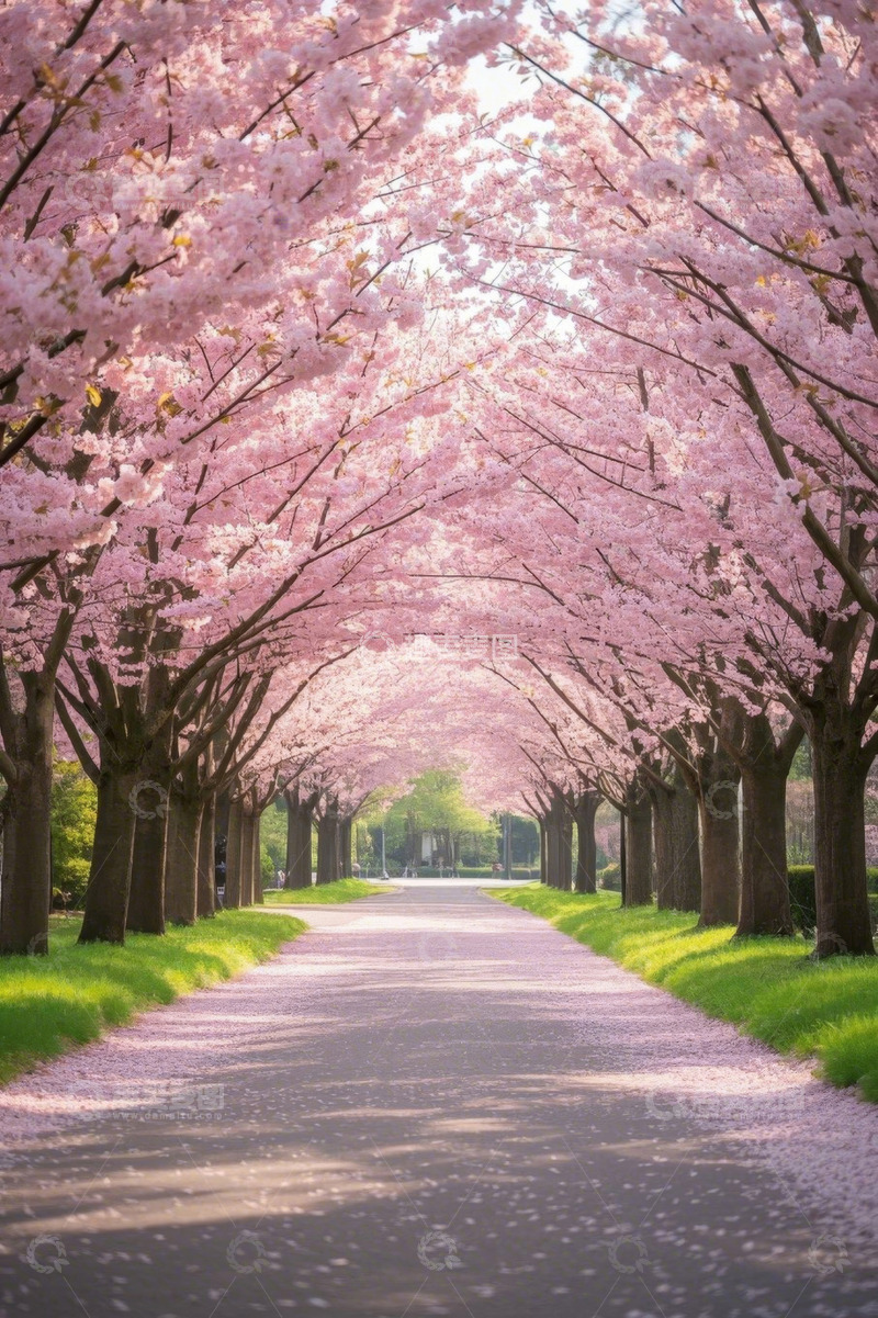 高清大图下载【趣麦麦图】户外樱花树夹道美景