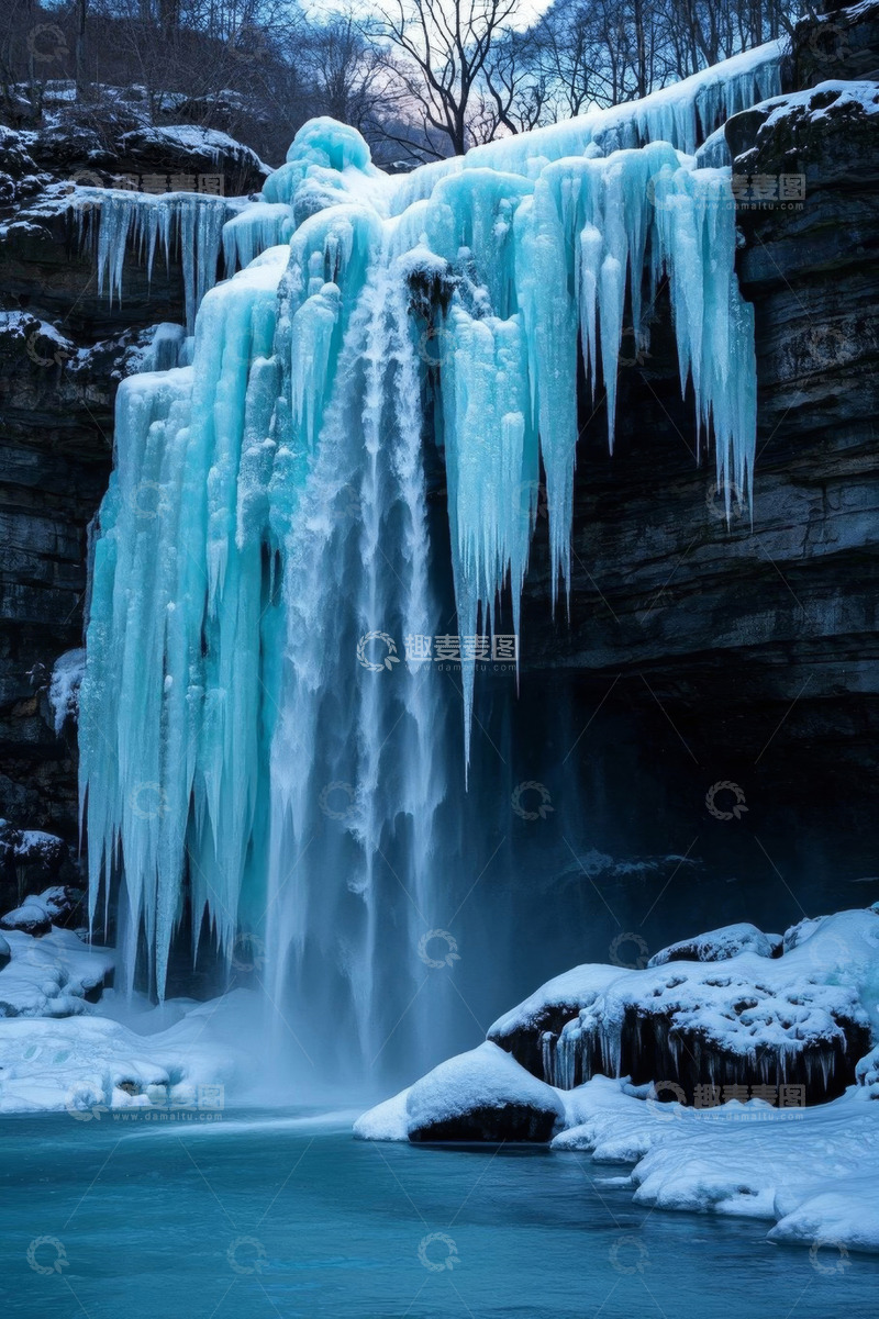 高清大图下载【趣麦麦图】冬季冰冻瀑布自然景观