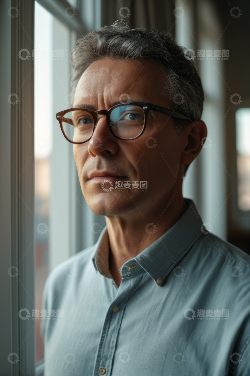 高清大图下载【趣麦麦图】戴眼镜中年男子特写肖像