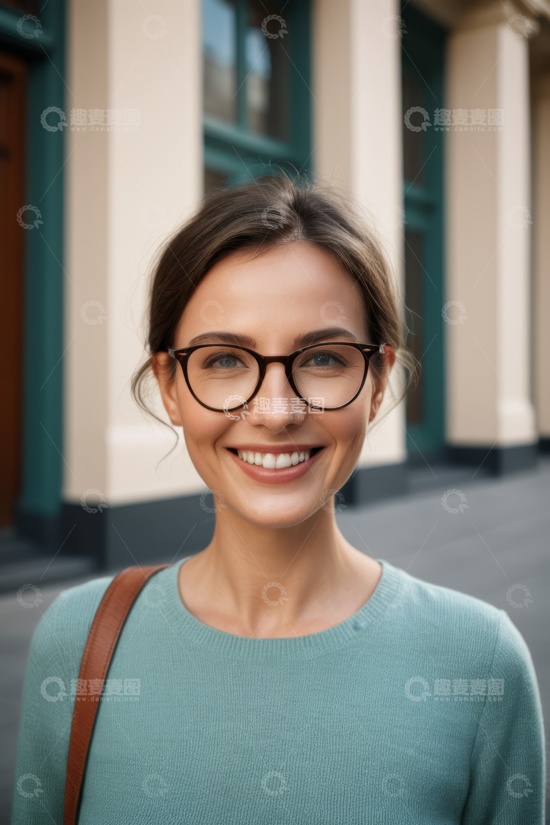 高清大图下载【趣麦麦图】戴眼镜微笑女子户外肖像